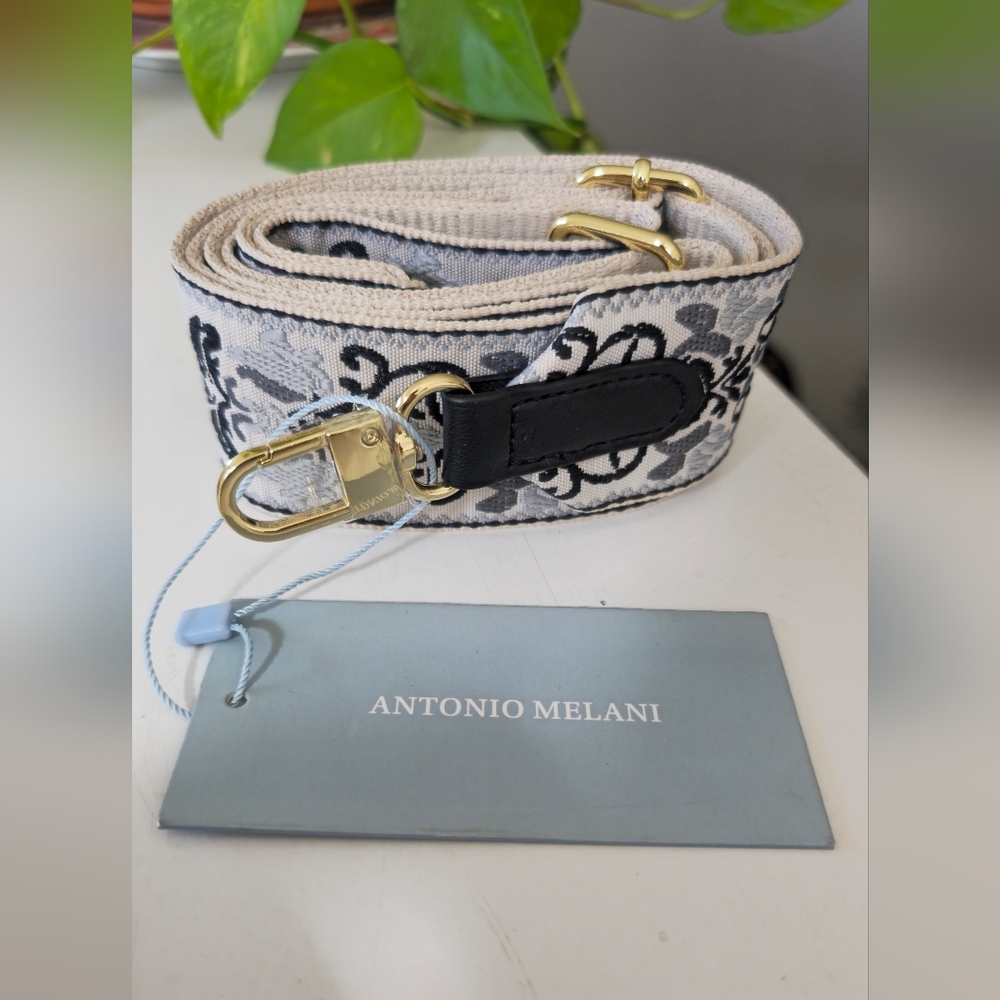 Antonio Melani Black, Light Blue, Gray and Gold Floral Handbag Strap